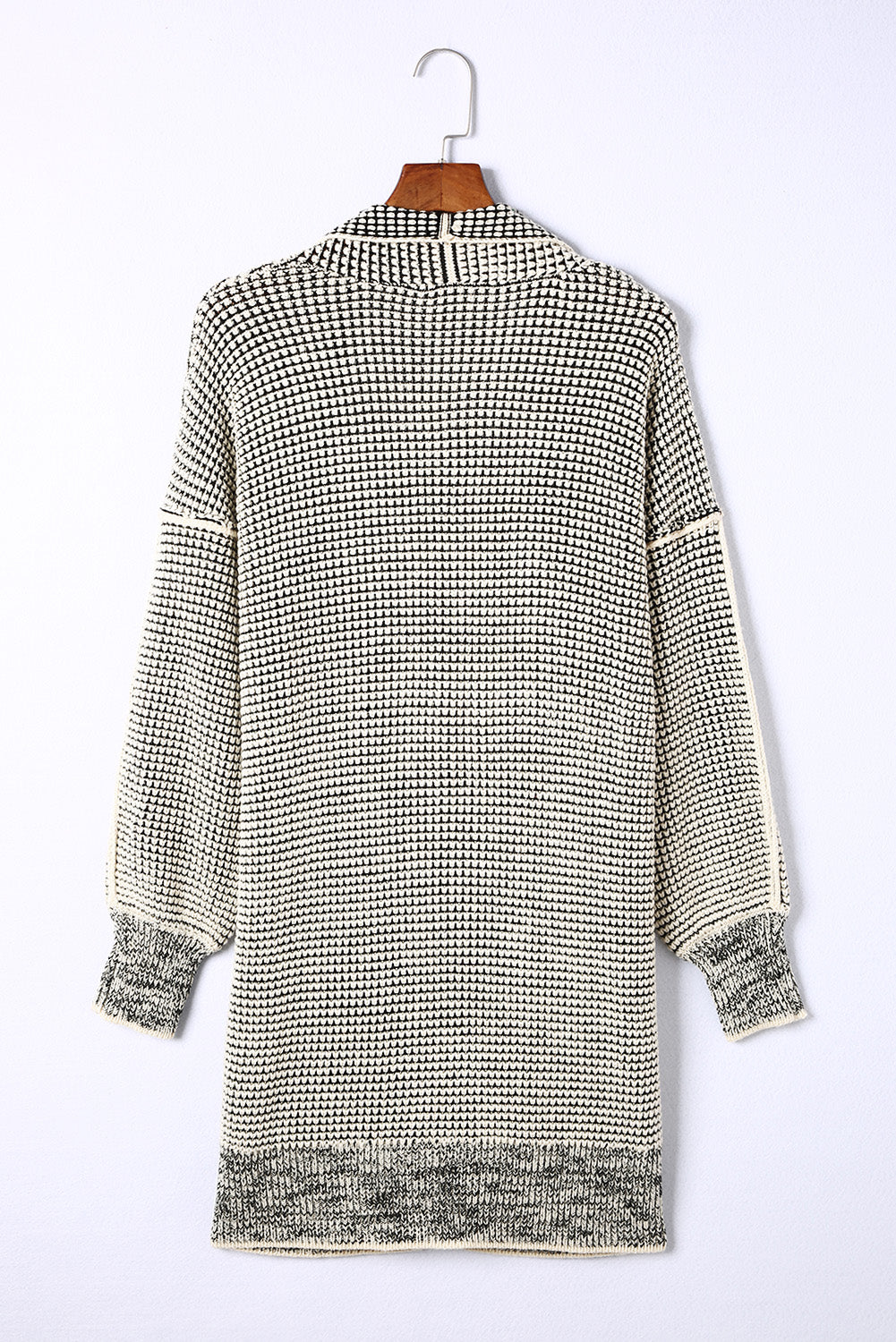 Apricot Plaid Knitted Long Open Front Cardigan eAura