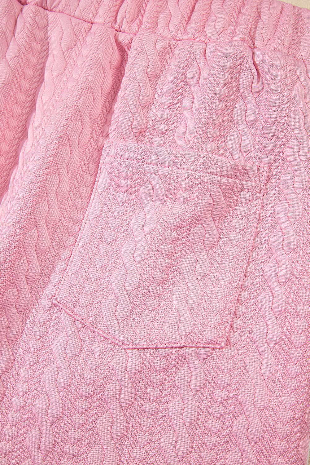 Pink Contrast Trim Textured Crewneck Tee and Pocketed Skirt Co-ord Set eAura