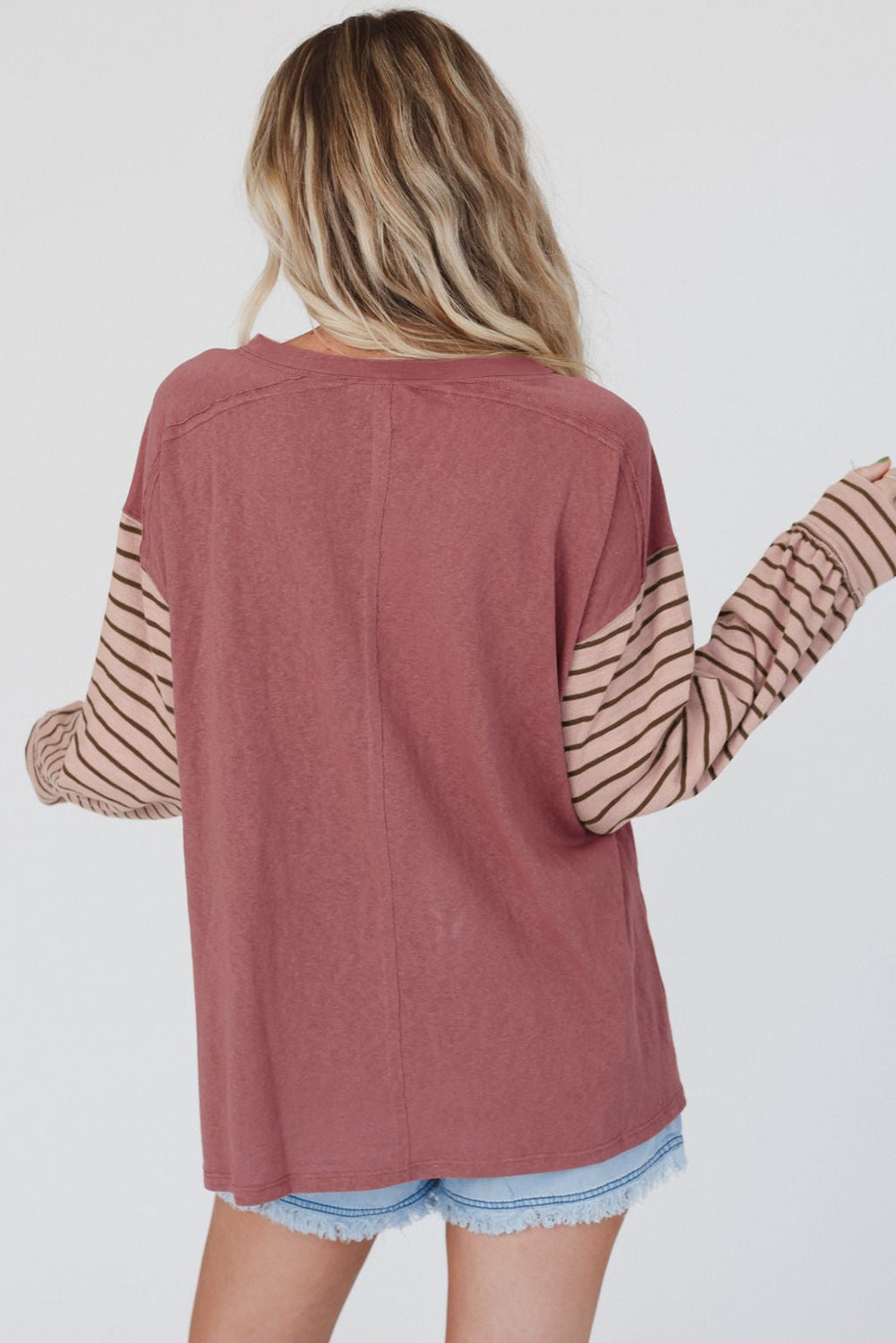 Fiery Red Colourblock Striped Bishop Sleeve Top eAura