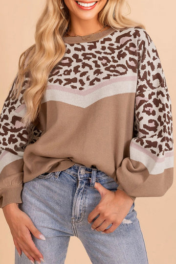 Leopard Round Neck Knit Oversized Sweater - eAura