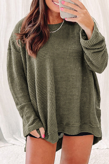 Moss Green Plus Size Textured Knit Long Sleeve Top BB Fashion Outlet