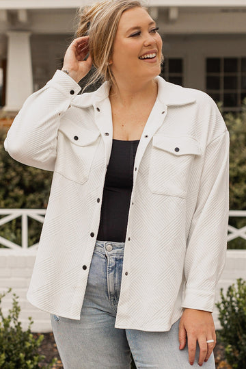 Beige Plus Size Textured Flap Pockets Jacket BB Fashion Outlet