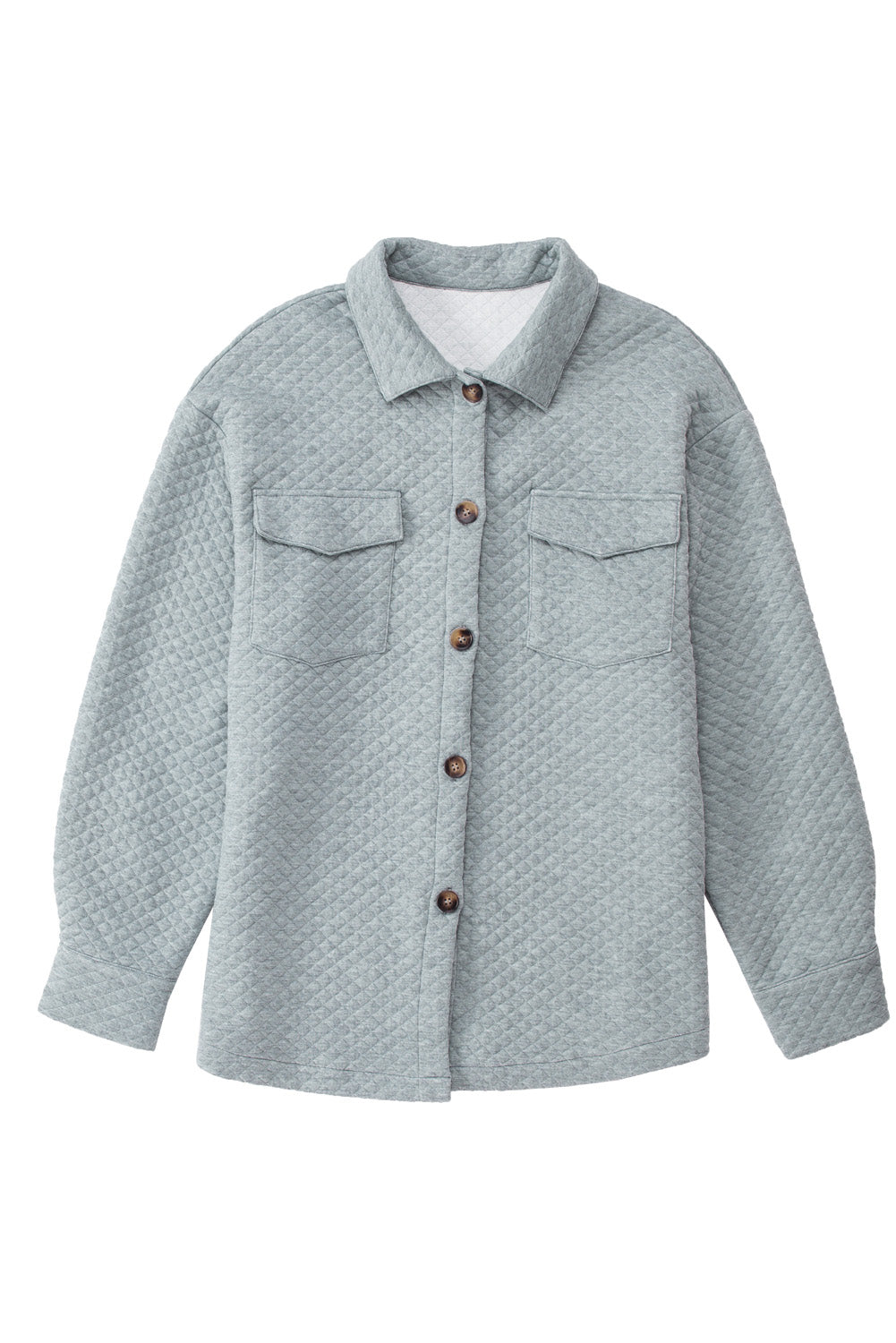 Green Retro Quilted Flap Pocket Button Shacket eAura