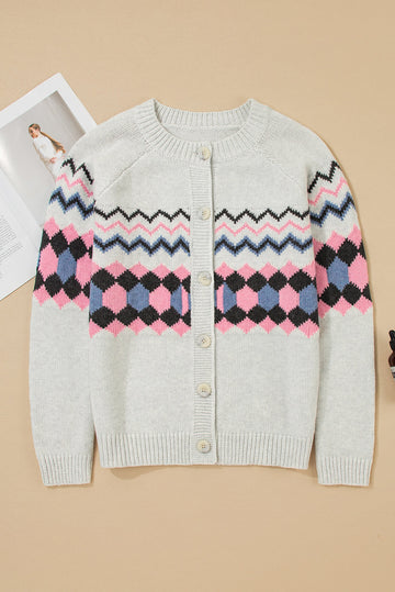 Pink Stripe Geometric Button Up Sweater Cardigan Dear-Lover Dropshipping