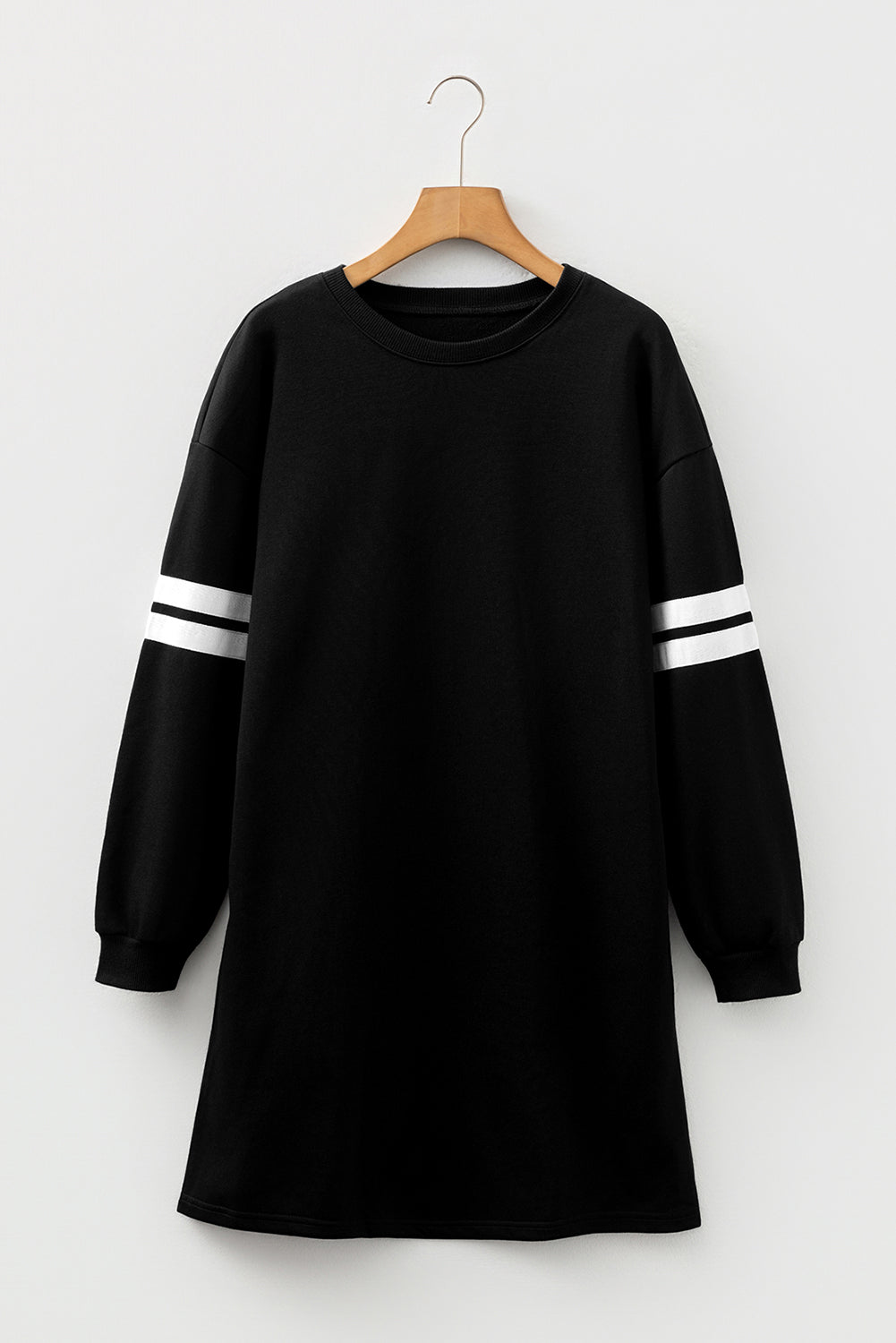 Varsity Contrast Banded Sleeve Shift Sweatshirt Dress eAura