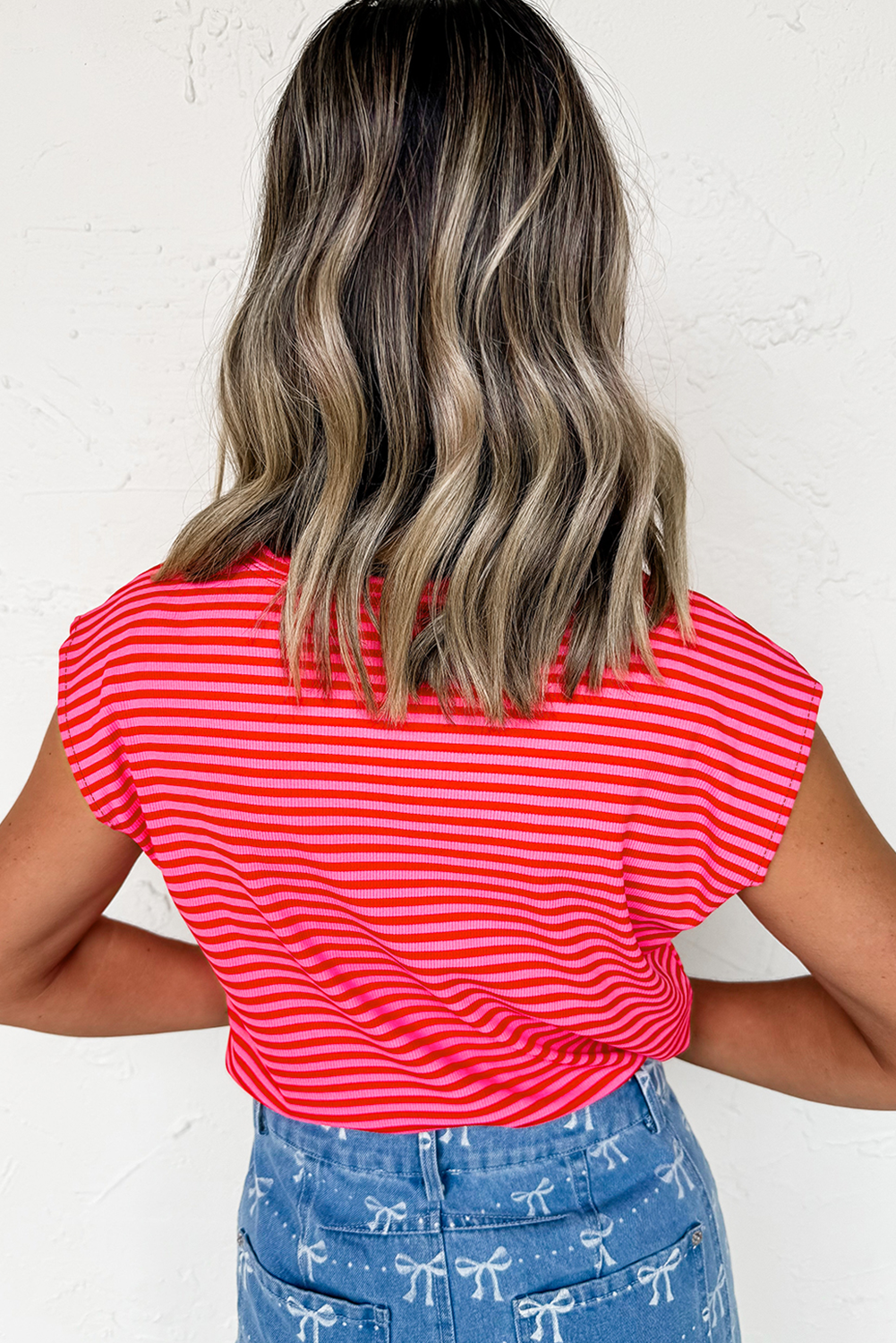 Red Stripe MAMA Graphic Cap Sleeve T Shirt eAura