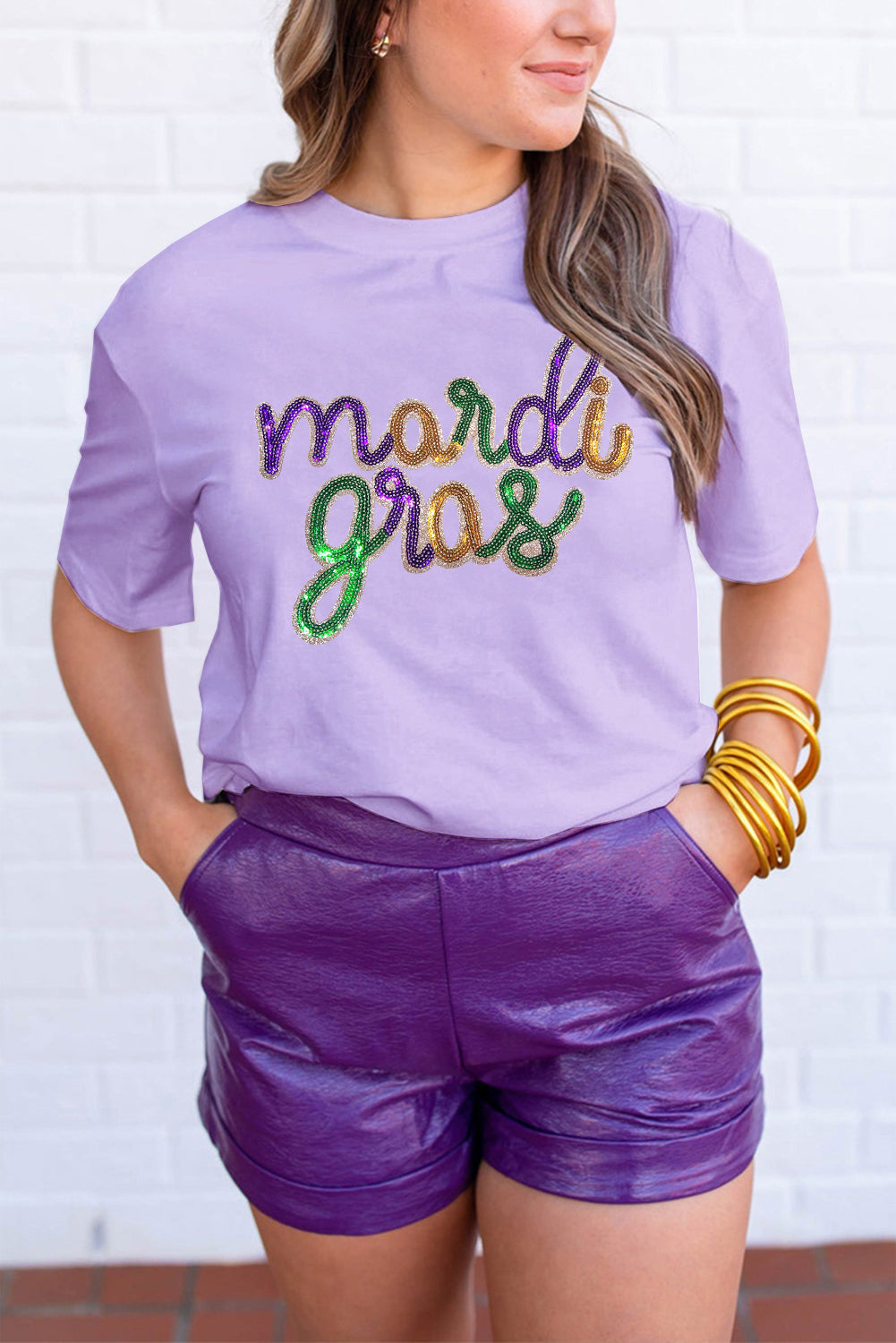 Wisteria Sequin mardi gras Graphic Shirt eAura