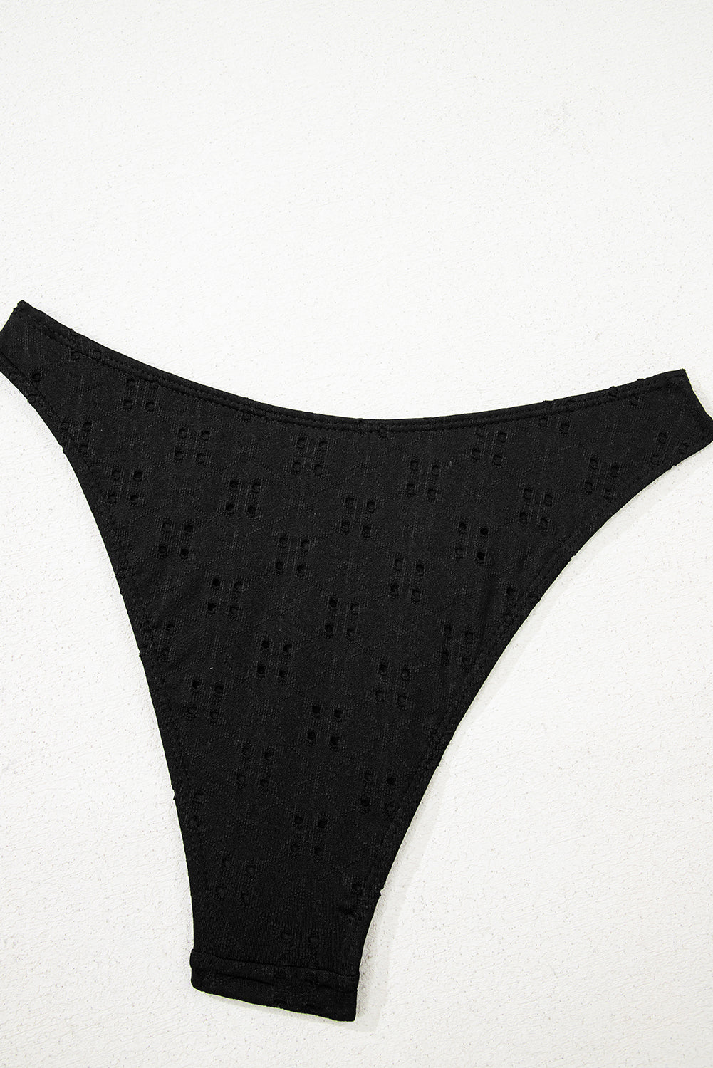 Black Eyelet Pattern Knotted Ruffle Trim 3pcs Bikini Set eAura