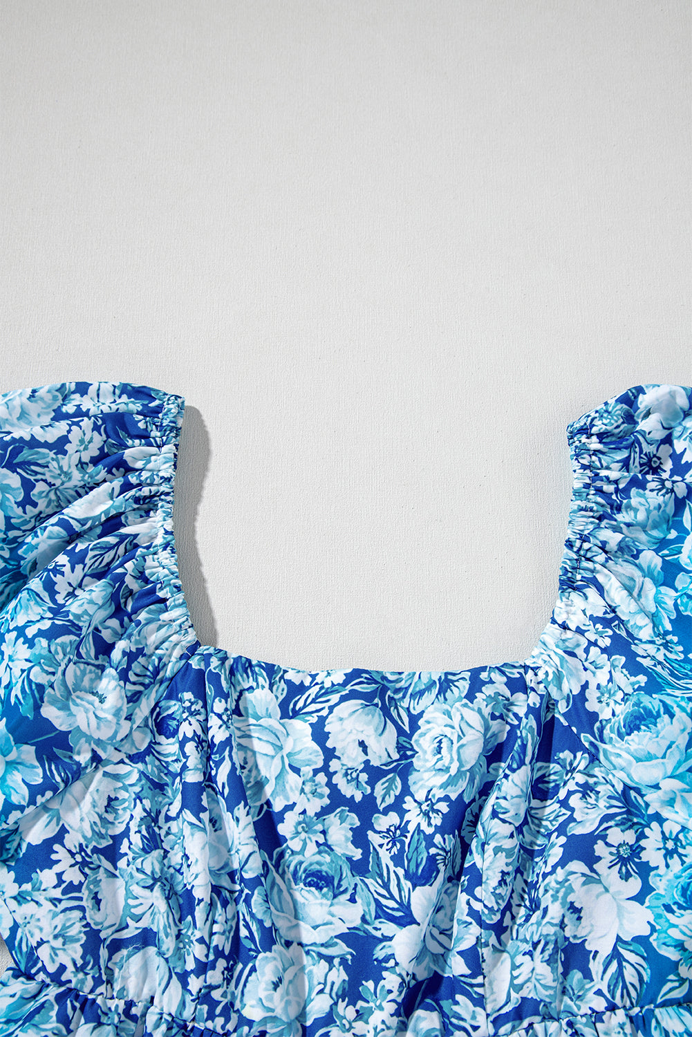 Blue Floral Puff Sleeve Babydoll Mini Dress eAura