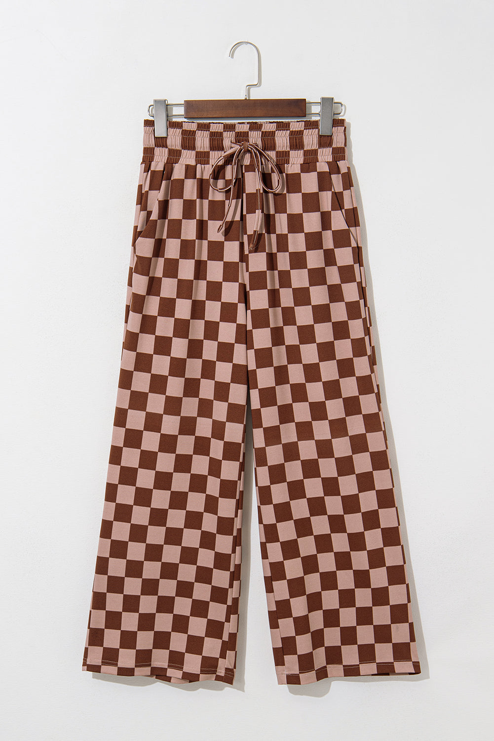 Checkered Elastic High Waist Loose Casual Trousers eAura