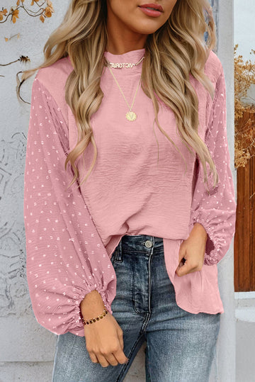 Gossamer Pink Swiss Dot Balloon Sleeve Loose Blouse eAura