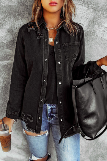 Black Ripped Denim Jacket Beagle Boutique Fashion Outlet