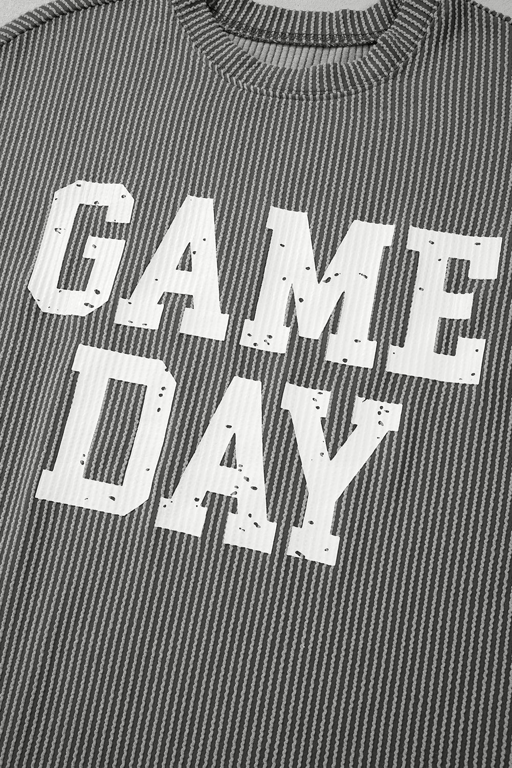 Bluing Ribbed GAME DAY Graphic Long Sleeve Crewneck Top eAura