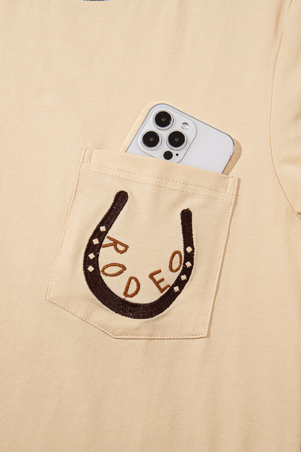 Apricot RODEO Horseshoe Embroidered Patch Pocket T Shirt eAura