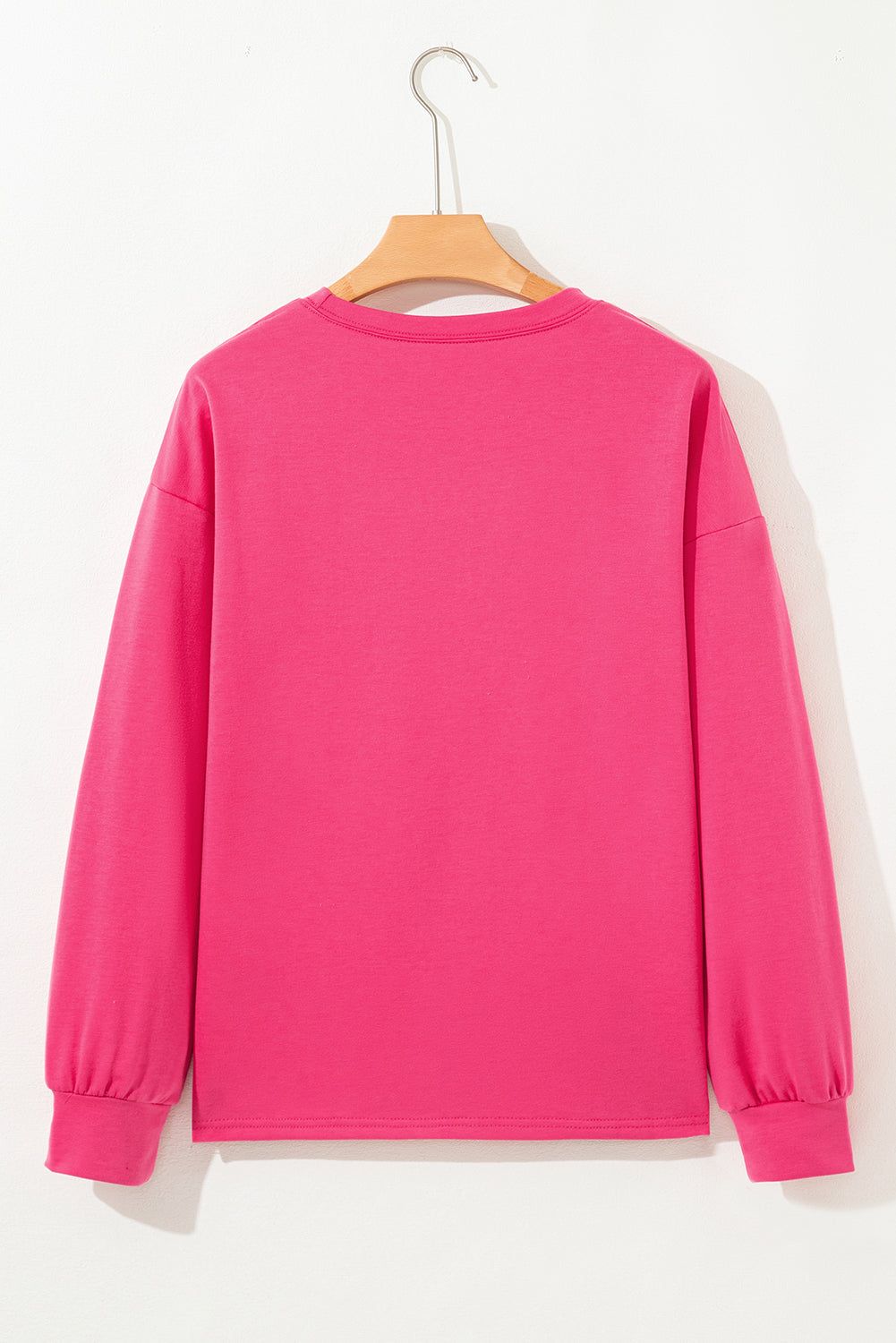 Strawberry Pink Floral Hemline Patchwork Round Neck Casual Top eAura