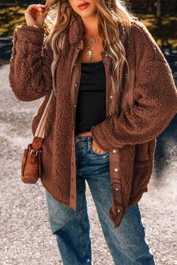 Red Clay Faux Shearling Teddy Bear Jacket eAura