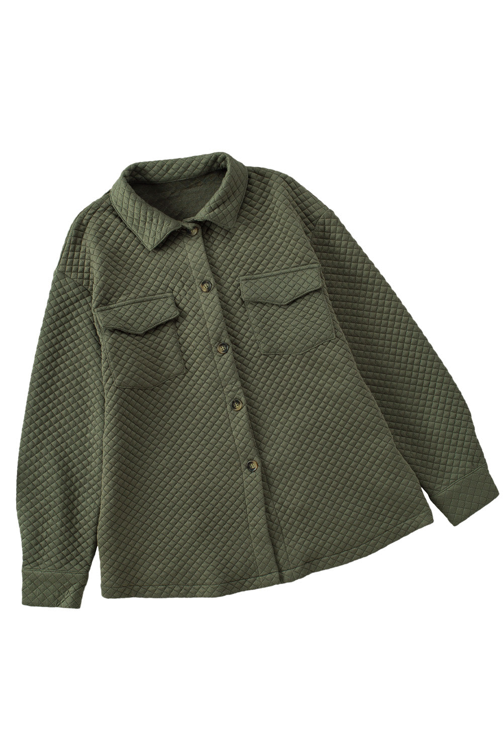 Green Retro Quilted Flap Pocket Button Shacket eAura