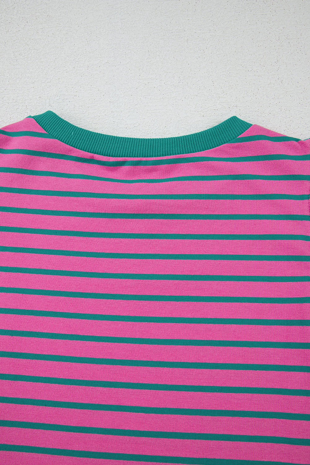 Pink Stripe Colourblock Ruffled Sleeve Crew Neck Blouse eAura