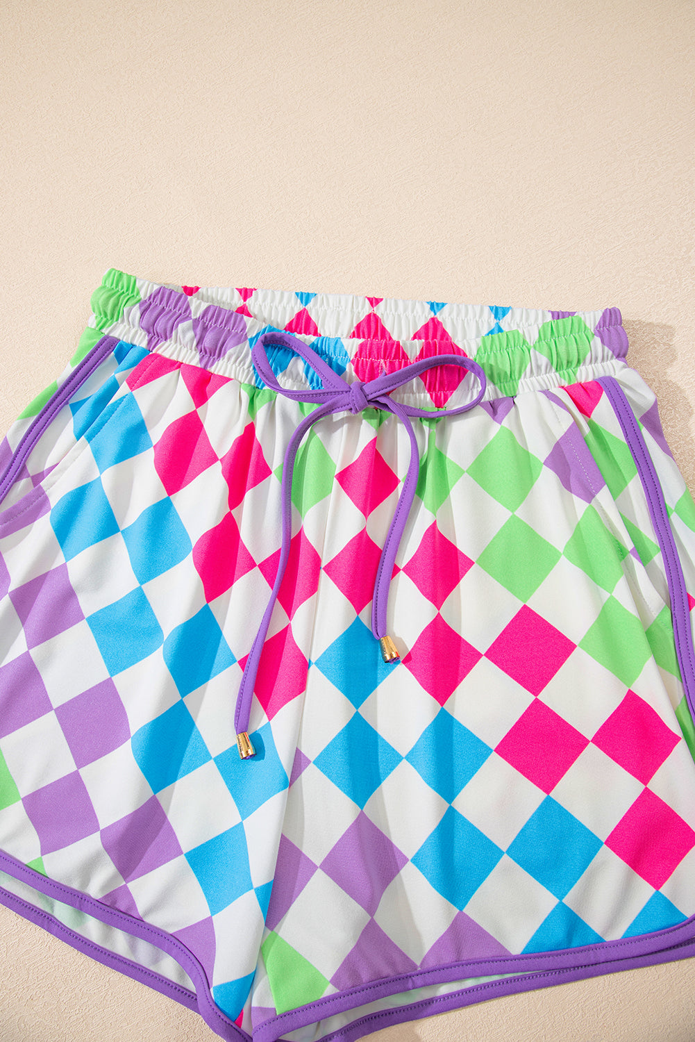 Checkered Drawstring Elastic Waist Casual Shorts eAura