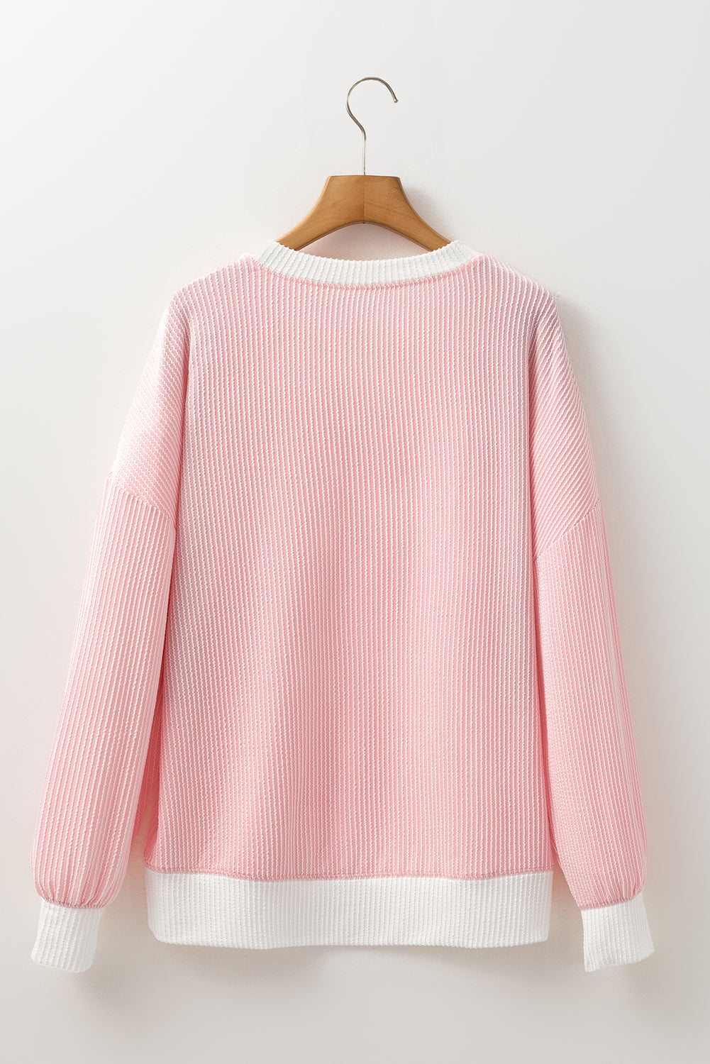 Peach Blossom Ribbed Colourblock Drop Shoulder Loose Top eAura