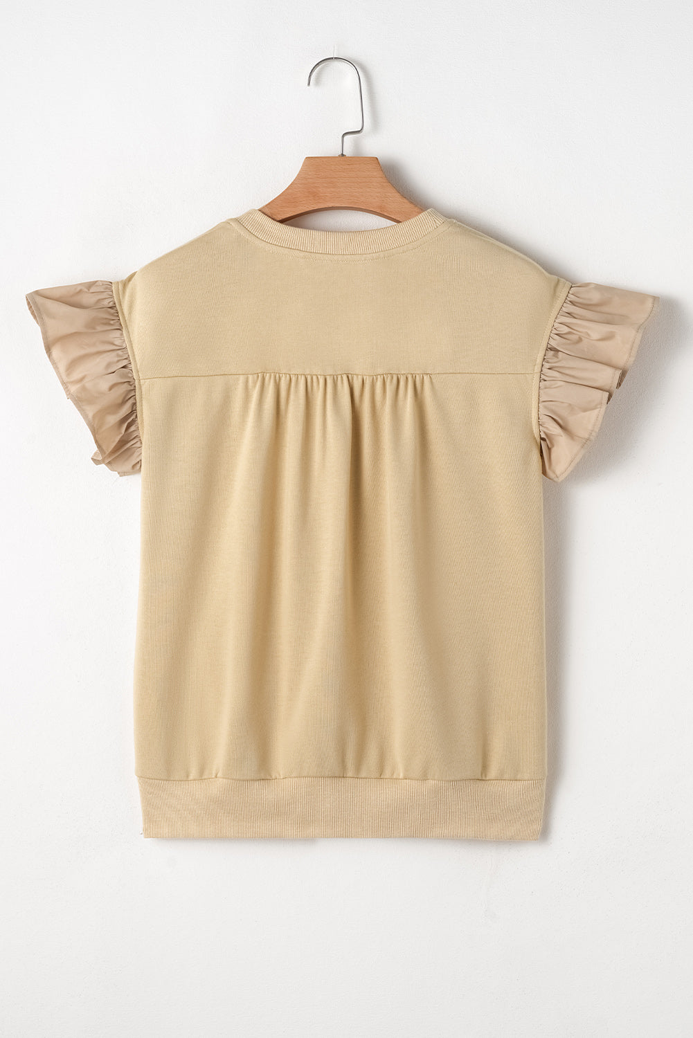 Parchment Two Tones Ribbon Bow Ruffle Sleeve Top eAura