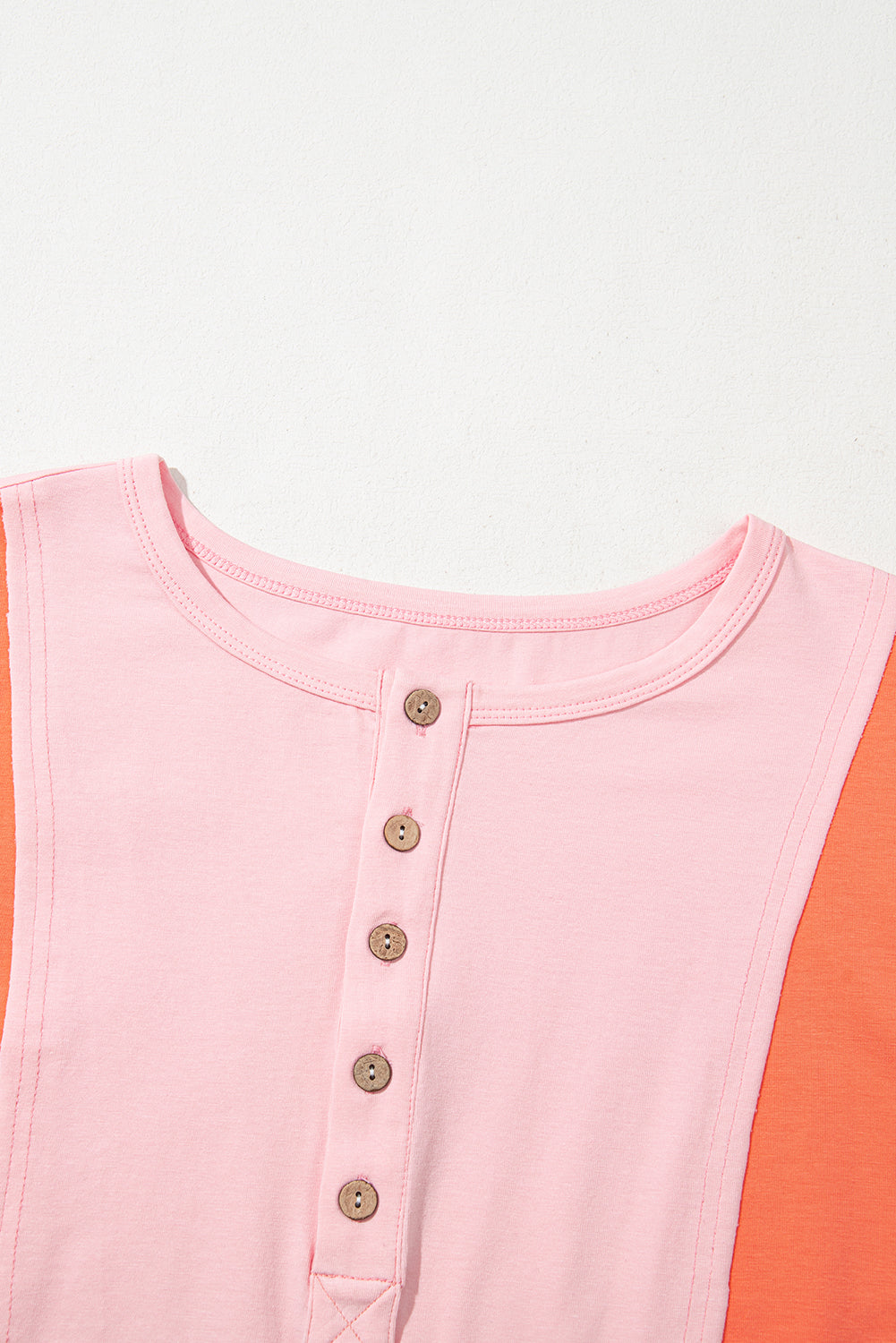 Pink Colourblock Long Sleeve Buttons Henley Top eAura