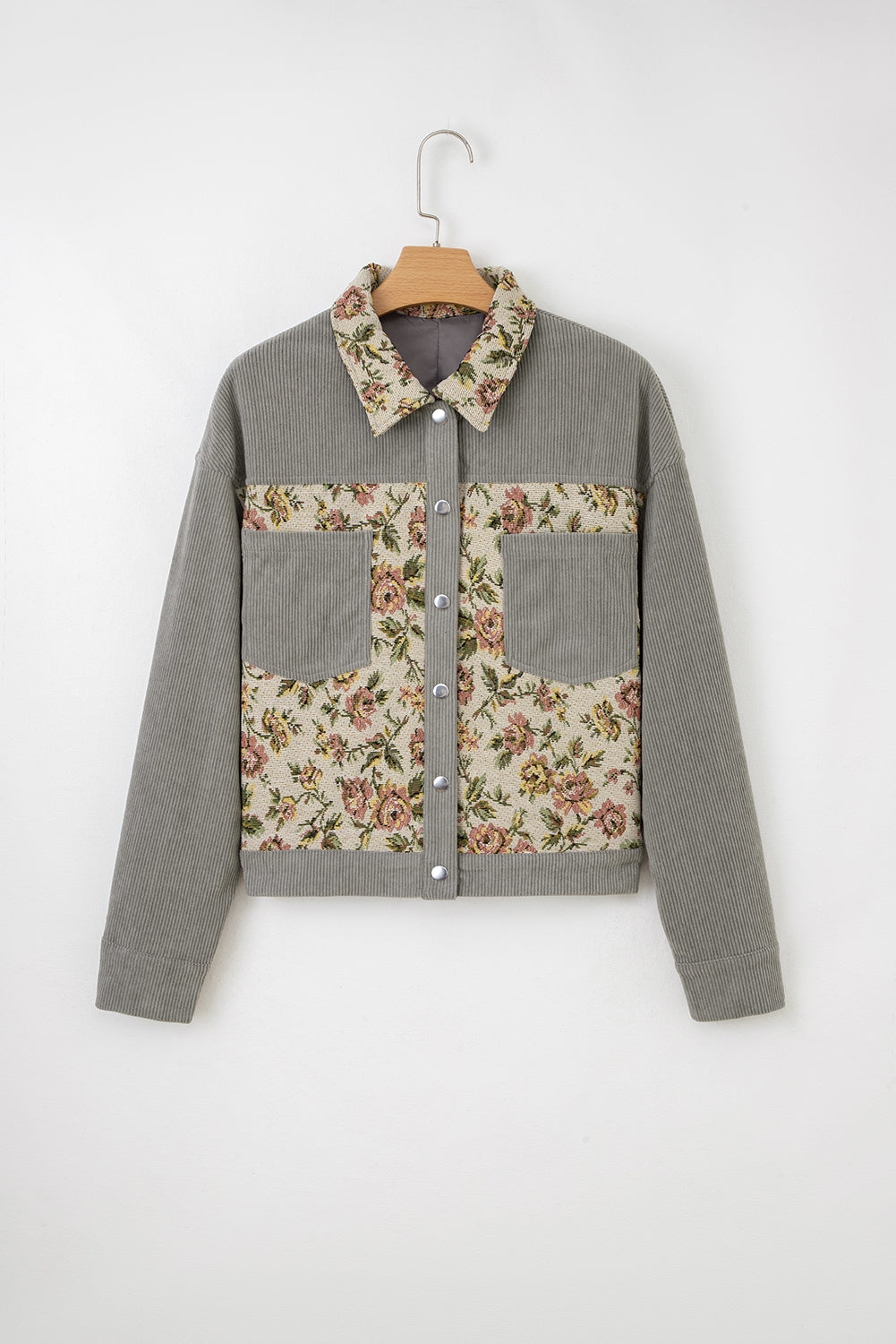 Ribbed Retro Floral Patchwork Shirt Style Jacket - eAura