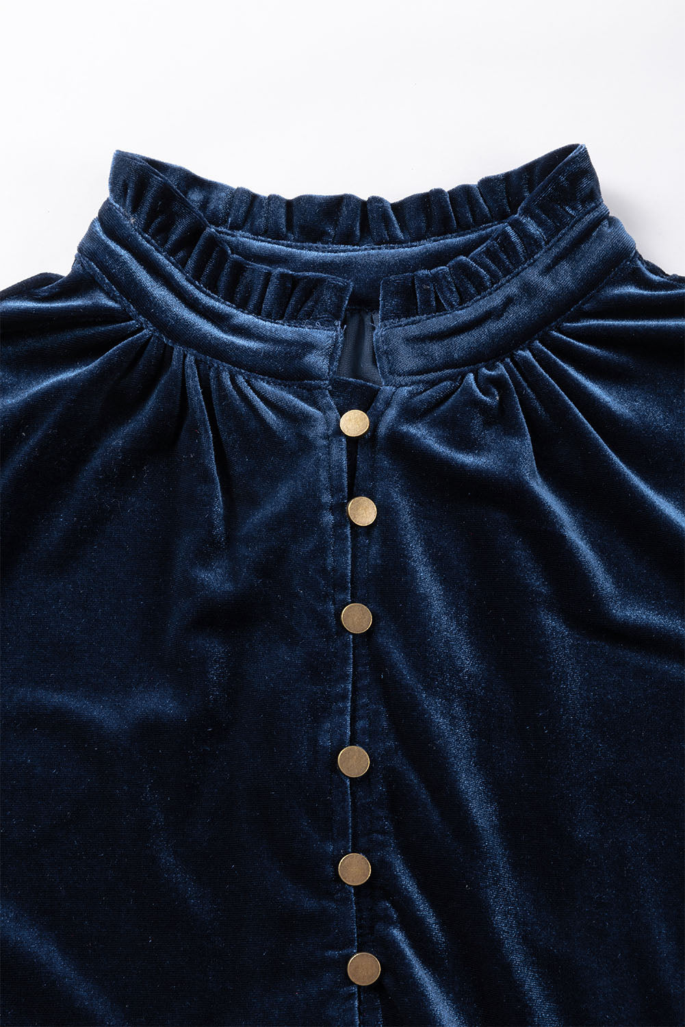 Burgundy Frilled Neck Buttoned Front Velvet Top eAura