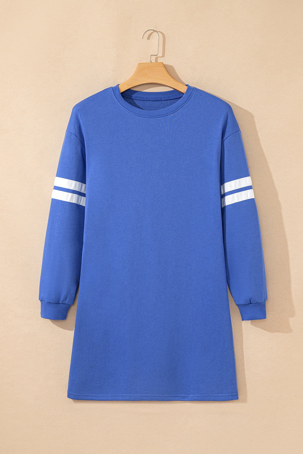 Varsity Contrast Banded Sleeve Shift Sweatshirt Dress eAura