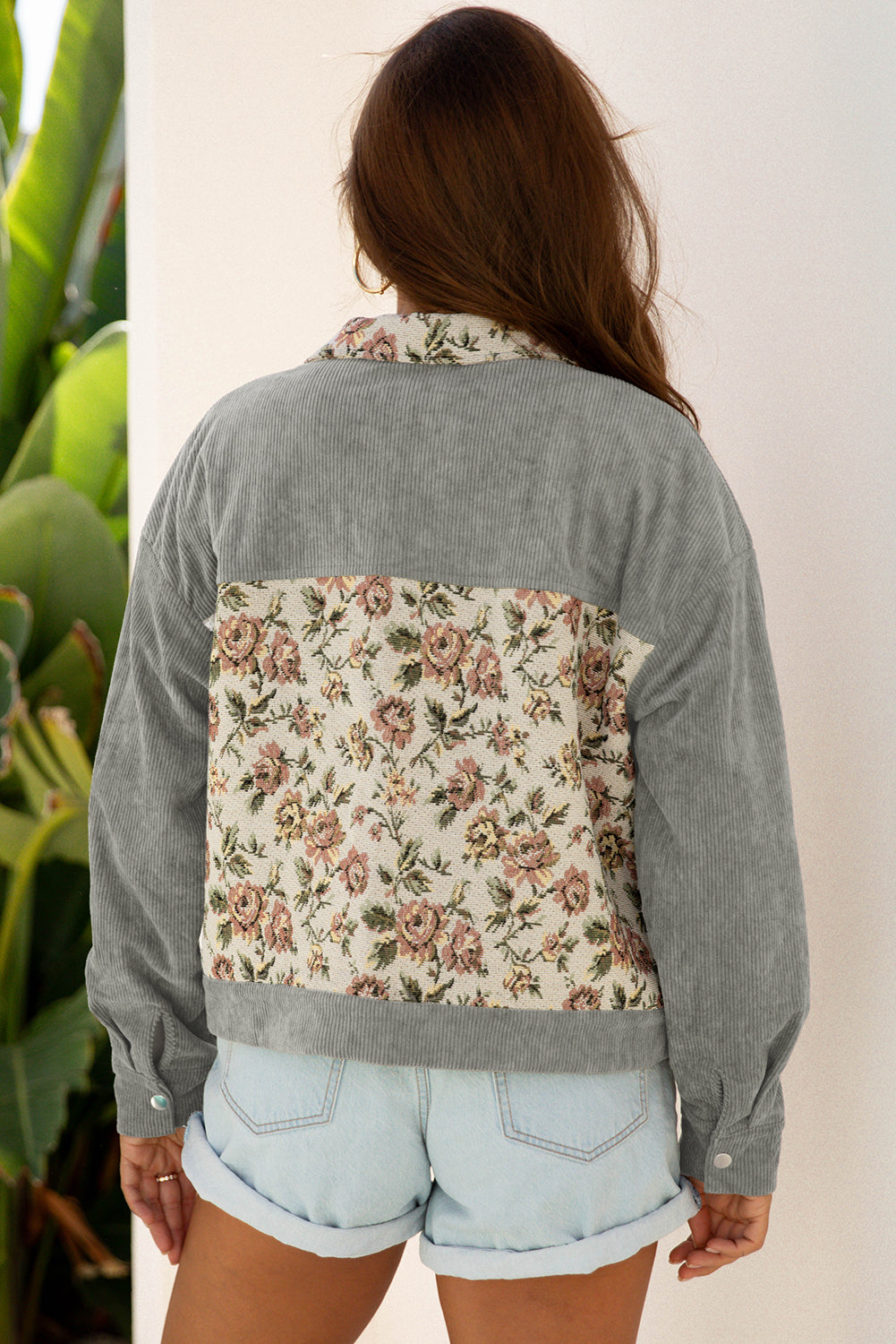 Ribbed Retro Floral Patchwork Shirt Style Jacket - eAura
