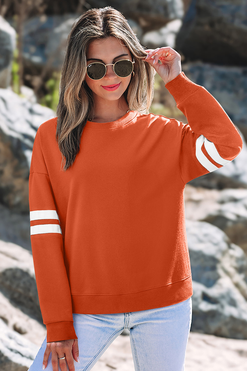 Striped Detail Drop Shoulder Oversized Sweatshirt eAura