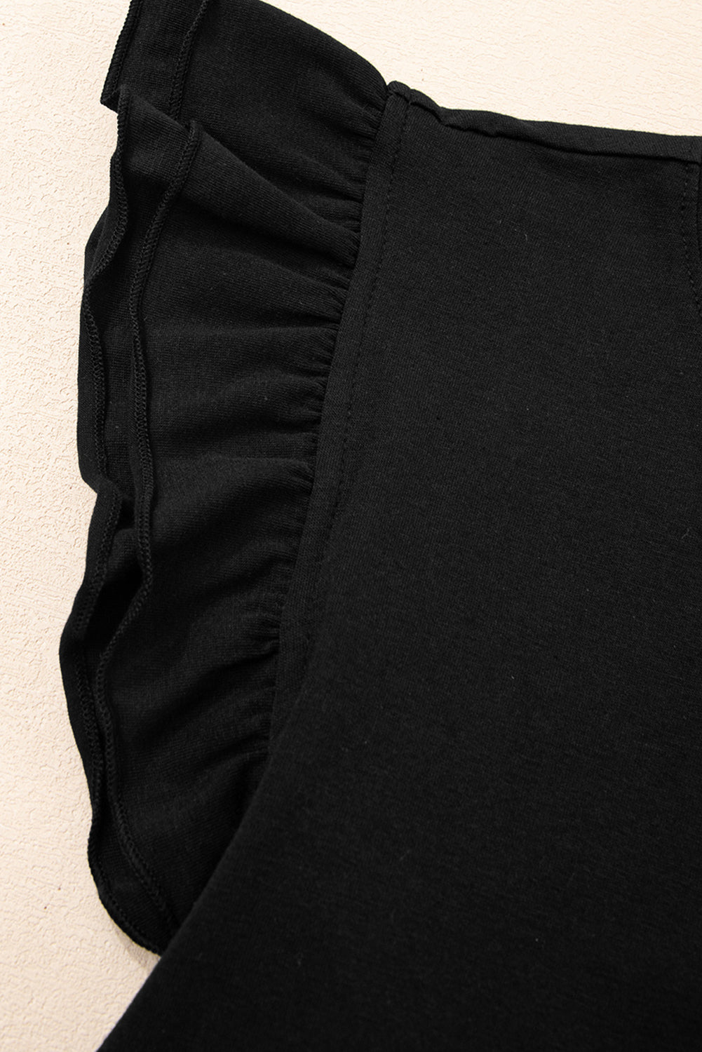 Black Ruffled Crew Neck Slim Fit Top eAura
