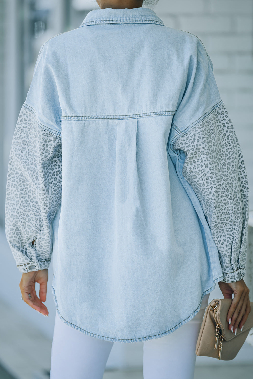 White Contrast Leopard Denim Jacket eAura