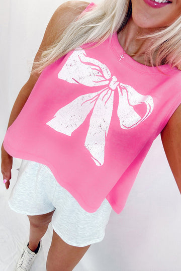 Sachet Pink Bow Print Boxy Fit Tank Top eAura