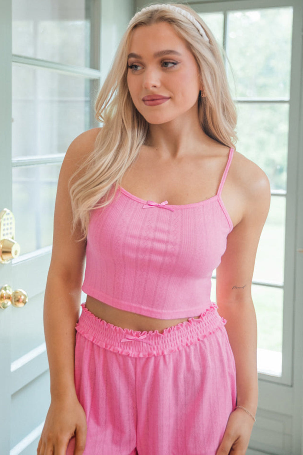 Delicate Texture Cropped Cami Shorts and Cardigan 3pcs Lounge Set eAura