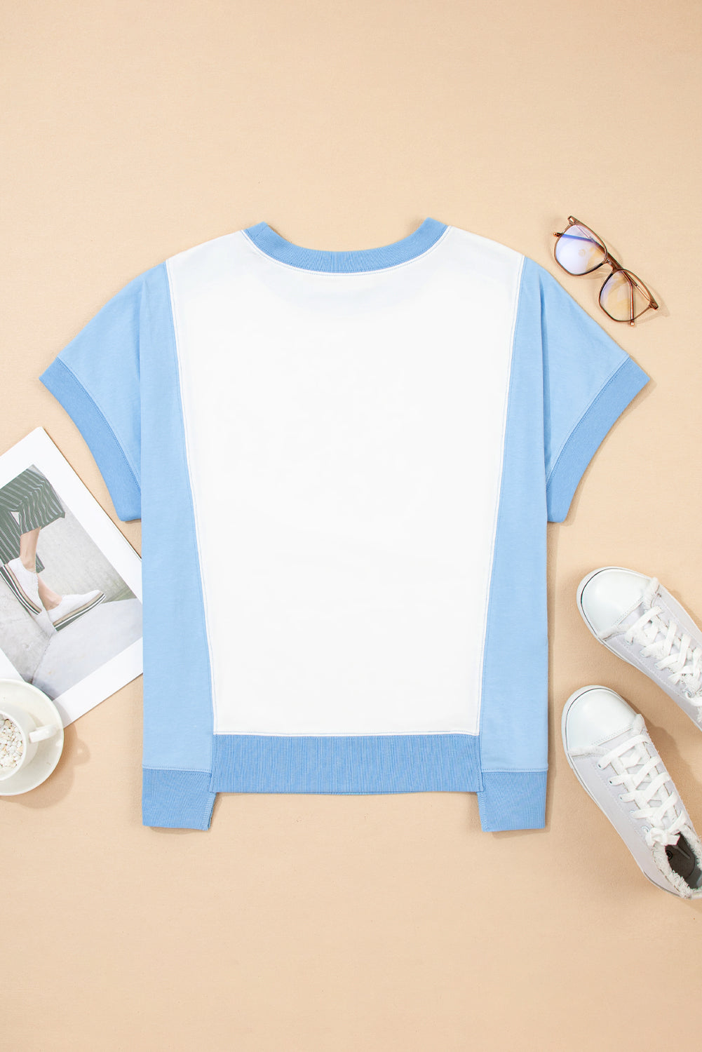 Colour Block Exposed Seam Crew Neck T-Shirt eAura