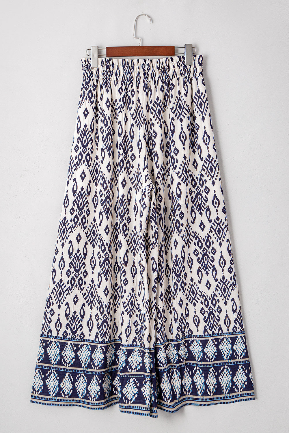 Blue Boho Pattern Print High Waist Wide Leg Loose Trousers eAura