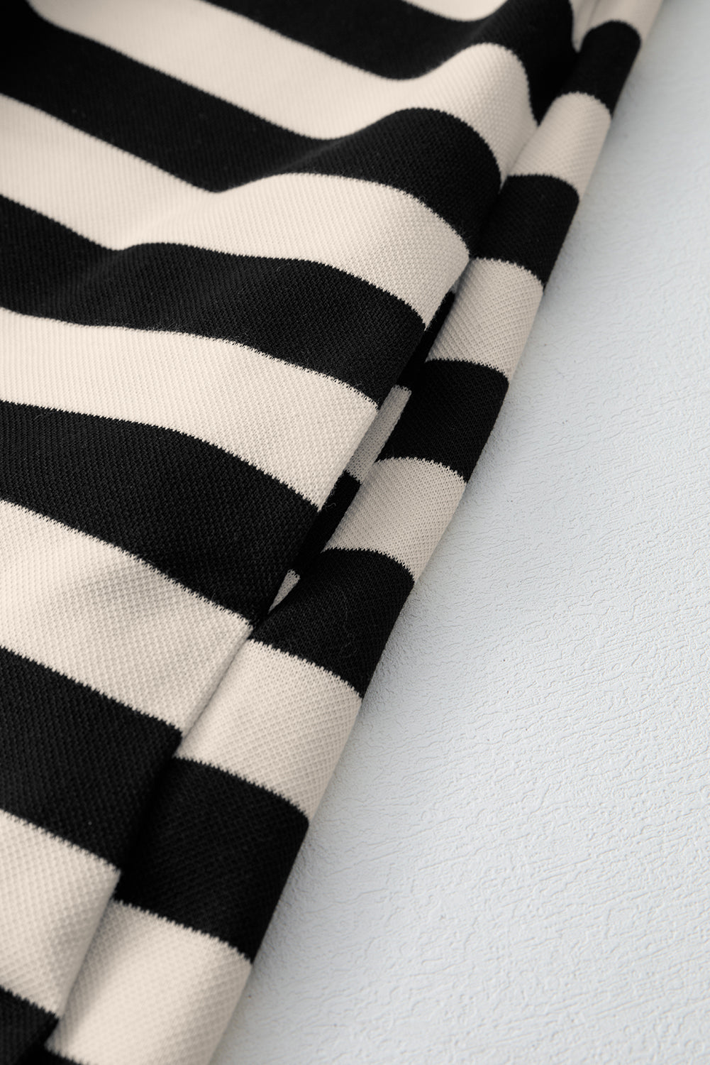 Black Stripe Collared V Neck Long Sleeve Loose Casual Dress eAura