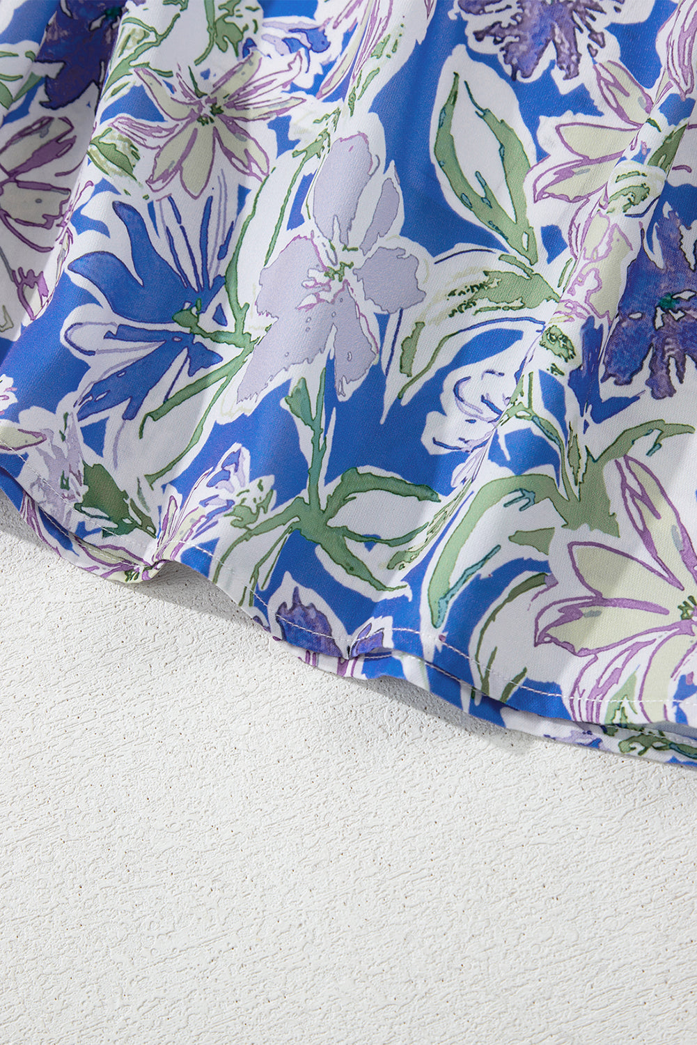 Sky Blue Floral Print Self-tie Straps Flowy Ruffle Long Dress eAura