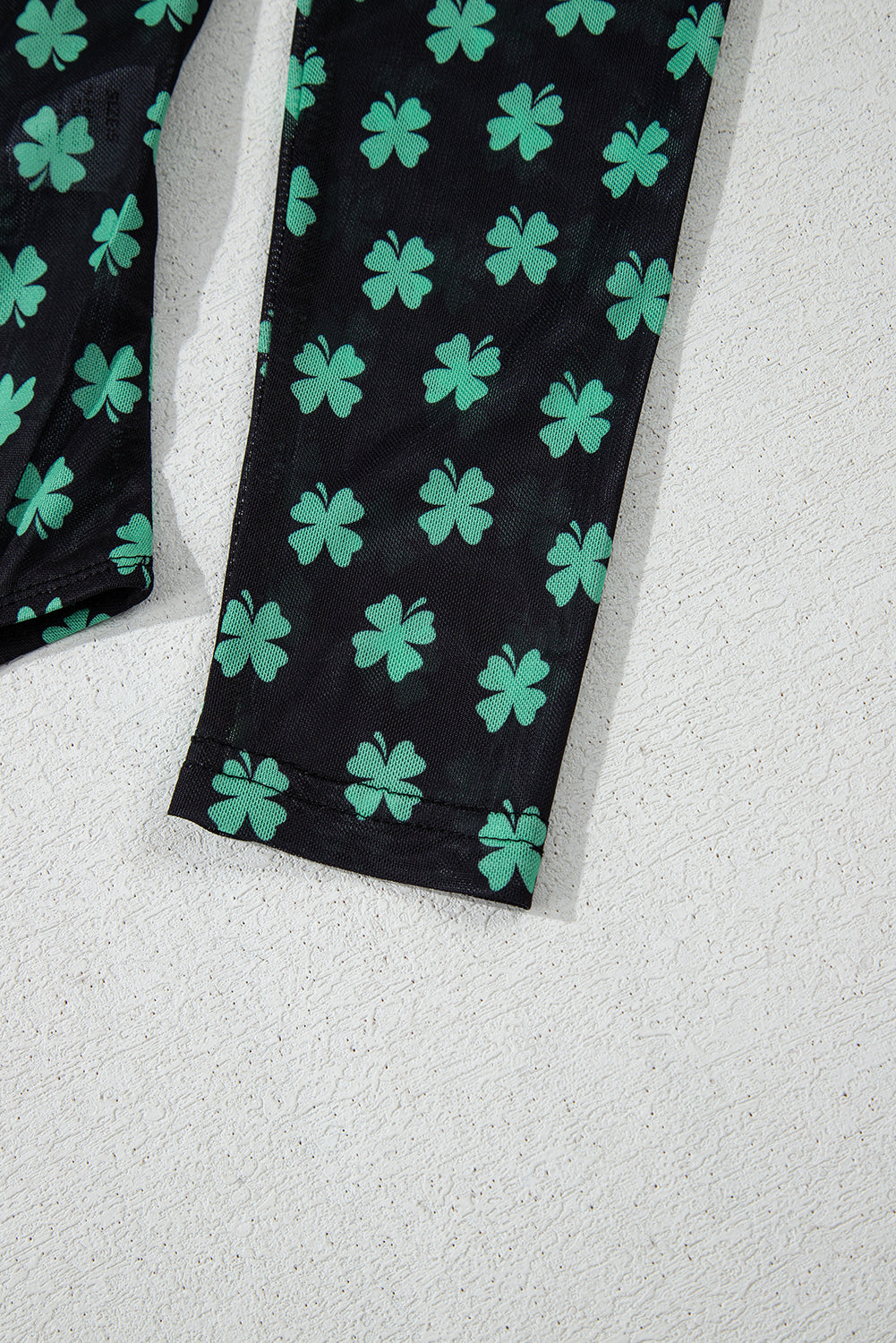 Green St Patrick Shamrock Printed Long Sleeve Mesh Bodysuit eAura