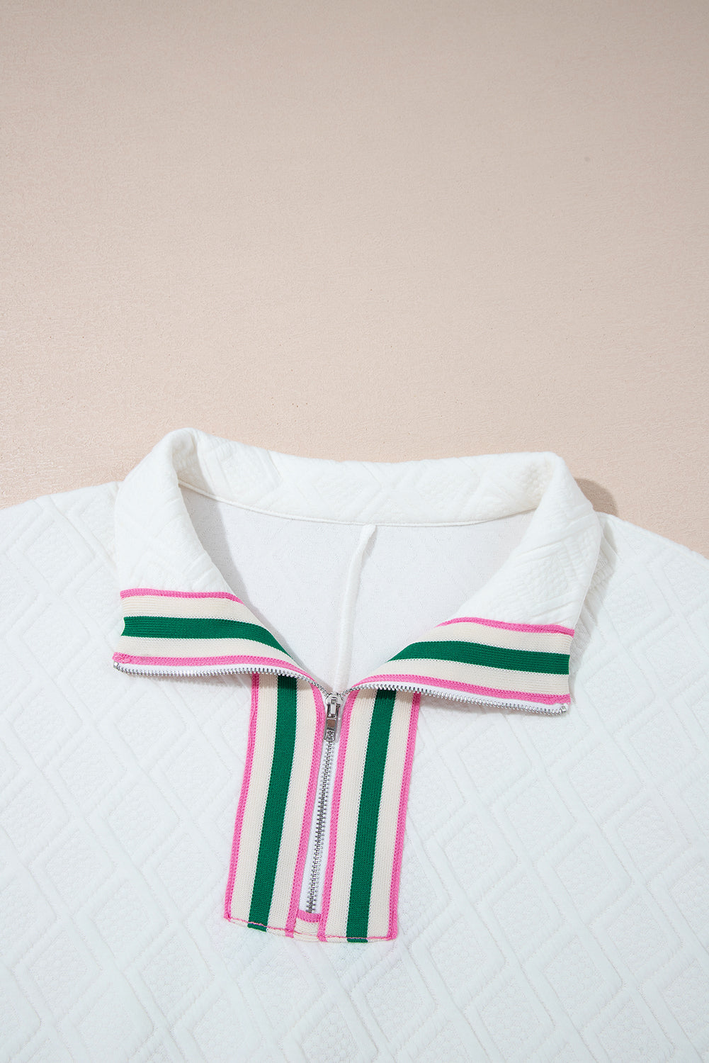 Contrast Striped Collar Patchwork Textured Half Sleeve Blouse eAura