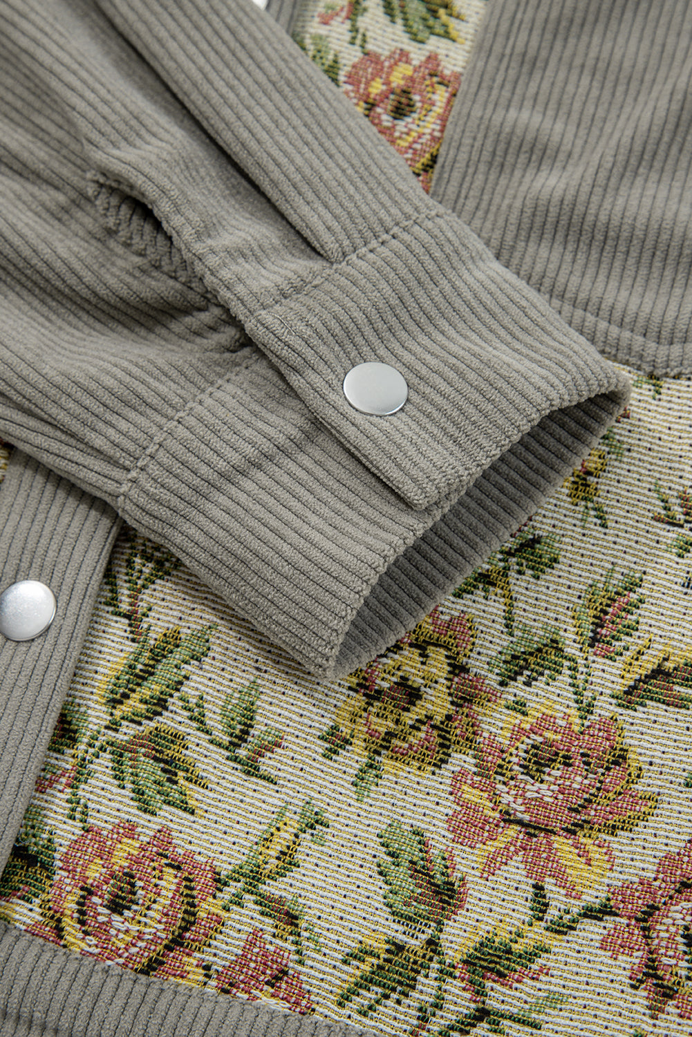 Ribbed Retro Floral Patchwork Shirt Style Jacket - eAura