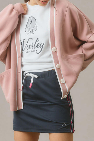 Pink Stripe Contrast Trim V Neck Buttoned Front Pocketed Knit Cardigan eAura
