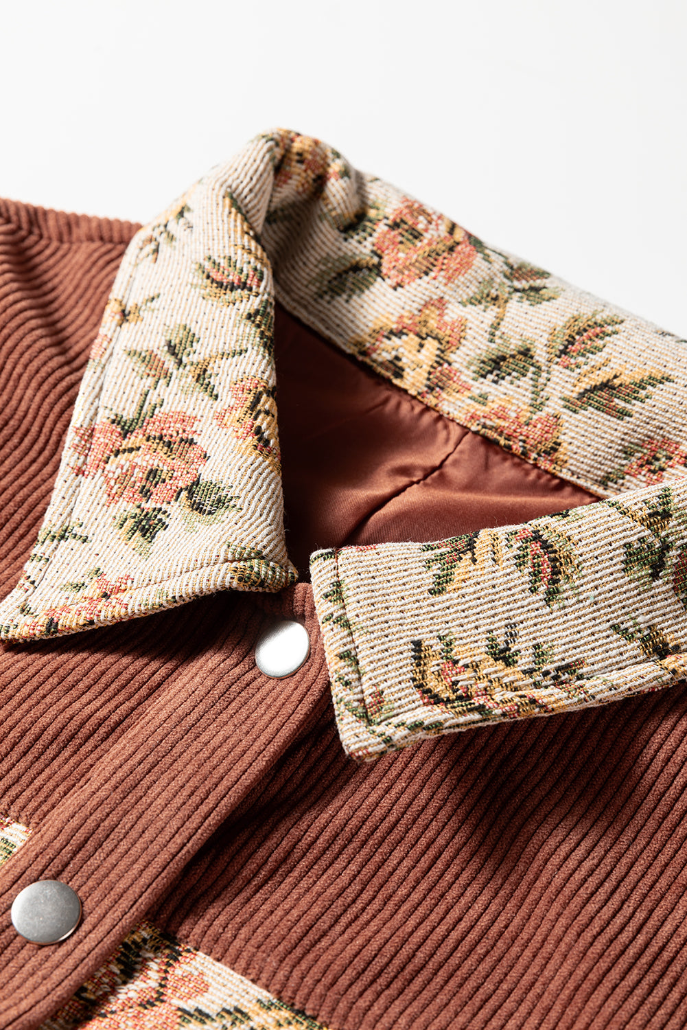 Ribbed Retro Floral Patchwork Shirt Style Jacket eAura