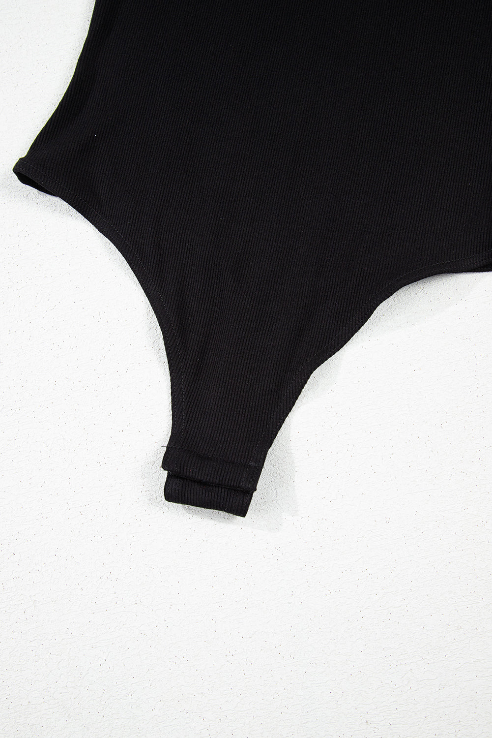 Black Leatherette Ruffle Patchwork Ribbed V Neck Bodysuit eAura