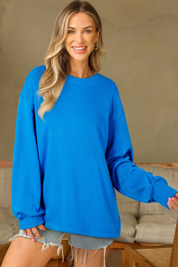 Sky Blue Solid Colour Drop Shoulder Long Sleeve Basic Sweatshirt eAura