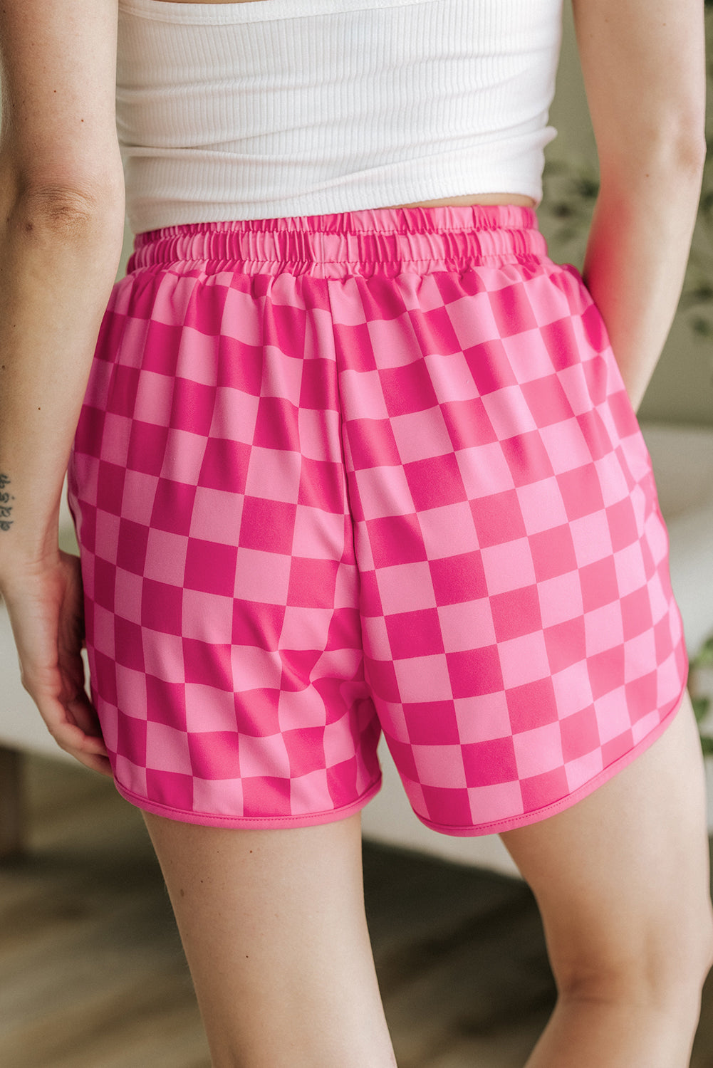 Checkered Drawstring Elastic Waist Casual Shorts eAura