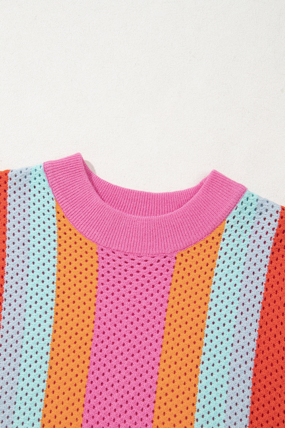 Orange Colour Block Eyelet Casual Knit T-Shirt eAura
