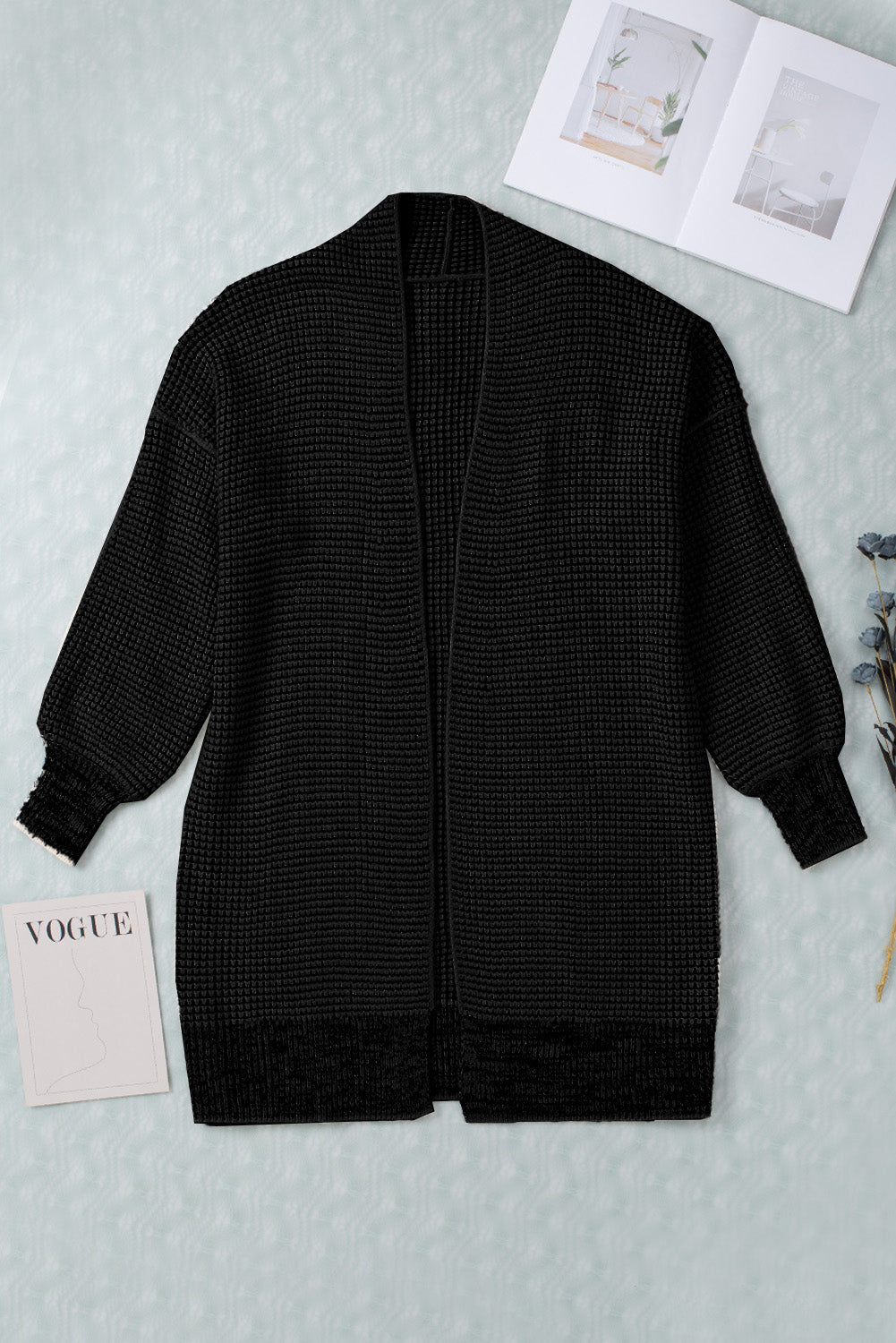 Apricot Plaid Knitted Long Open Front Cardigan eAura