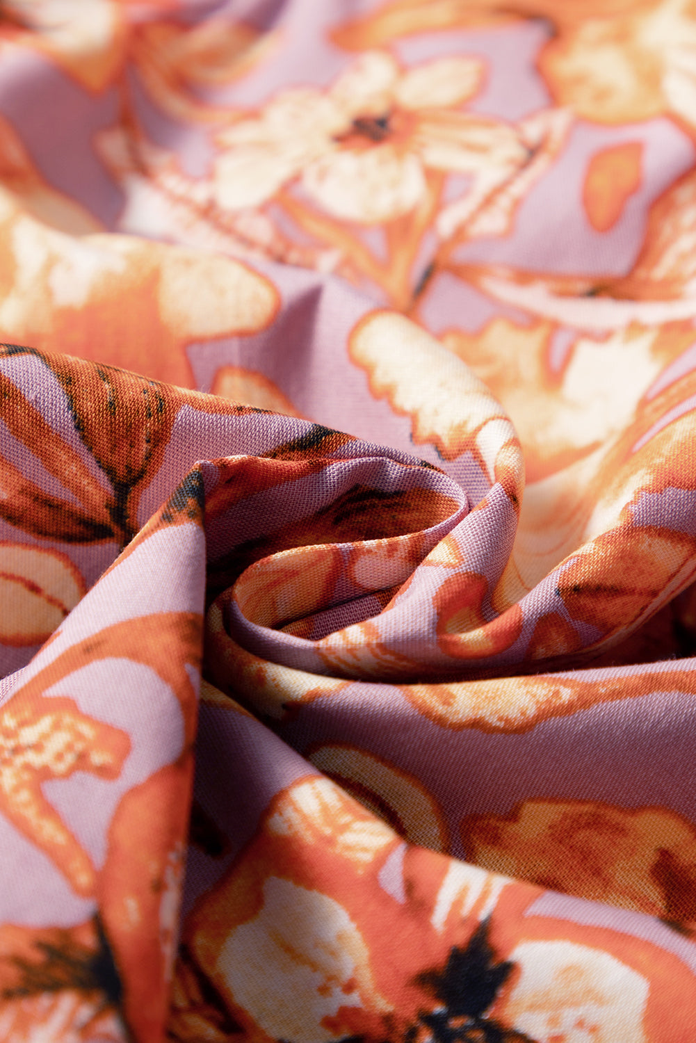 Orange Floral Print Ruffled Flutter Sleeve Frilled V Neck Blouse eAura